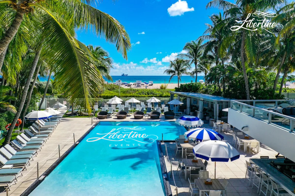 Poolside scene at the Libertine Events Miami swinger hotel takeover for lifestyle couples