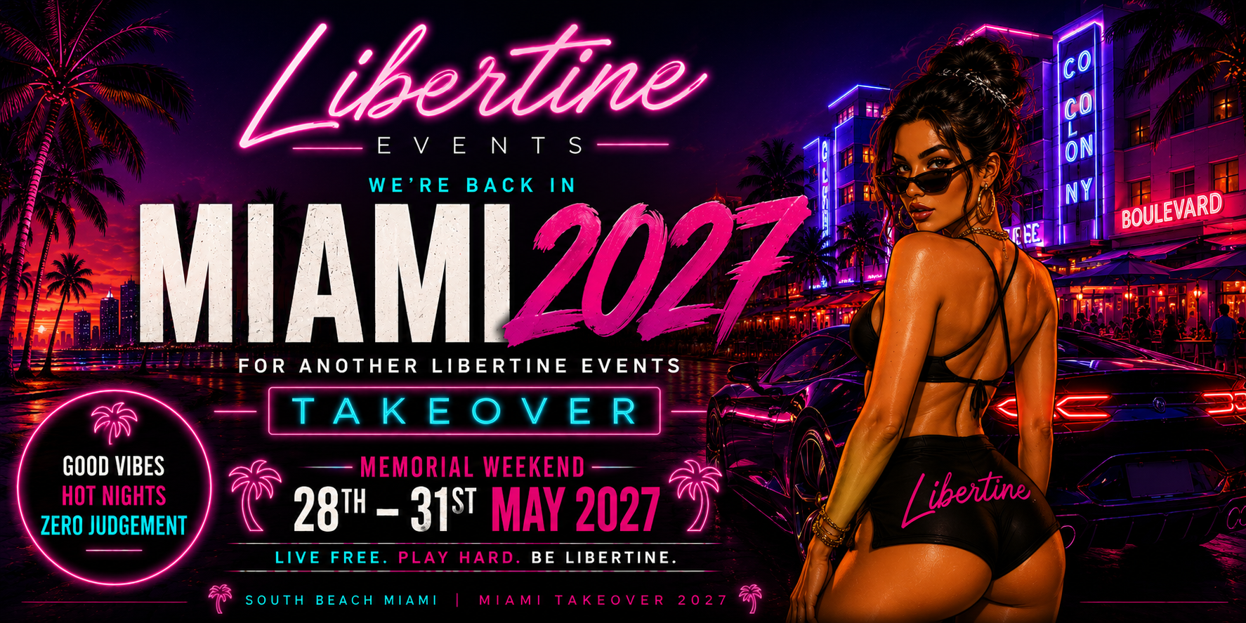 Miami Swingers Hotel Takeover 2027 by Libertine Events during Memorial Weekend in South Beach Miami